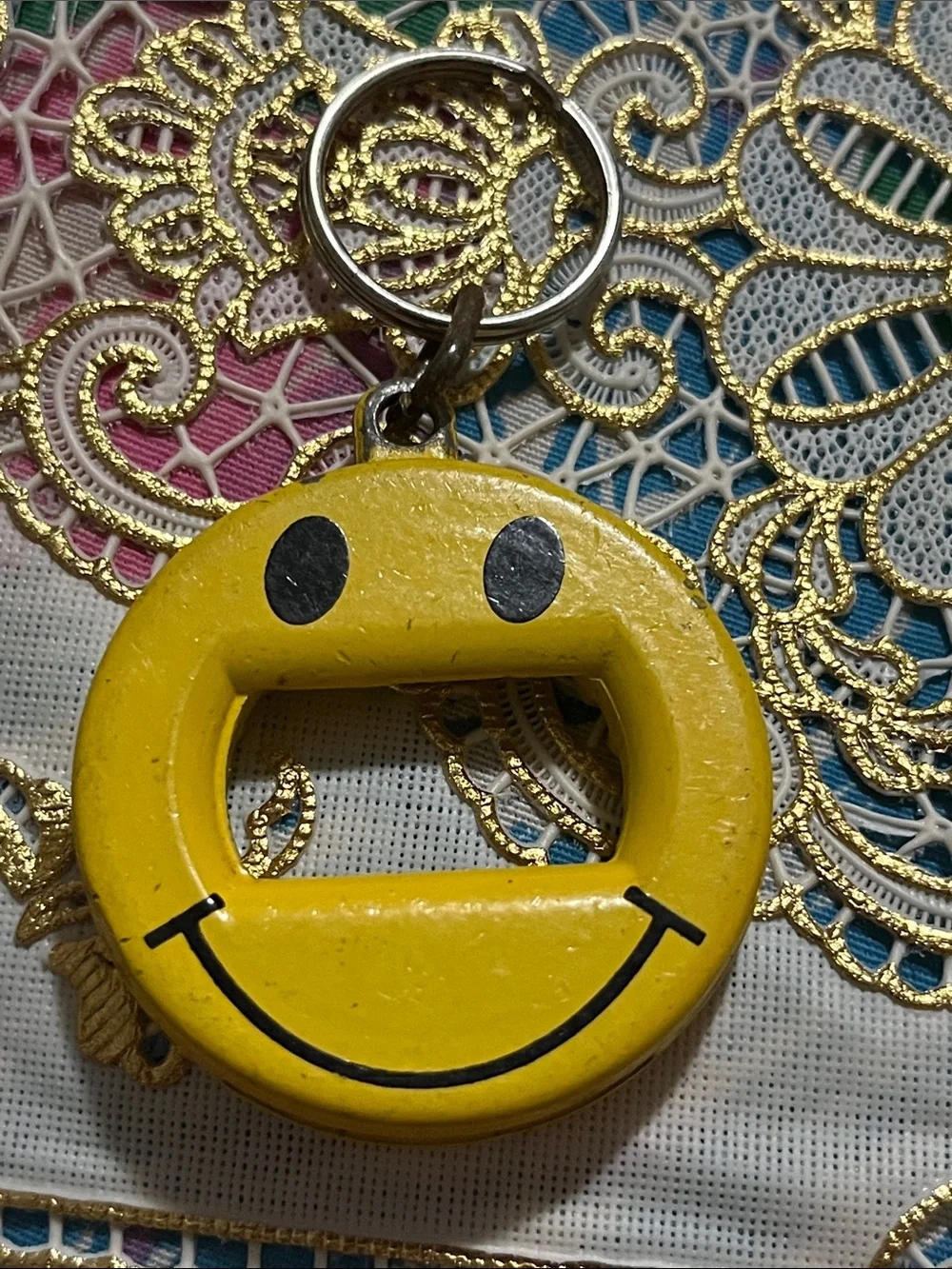 Yellow Smiley Face Keychain Bottle Opener - Men’s Key & Card Accessory
